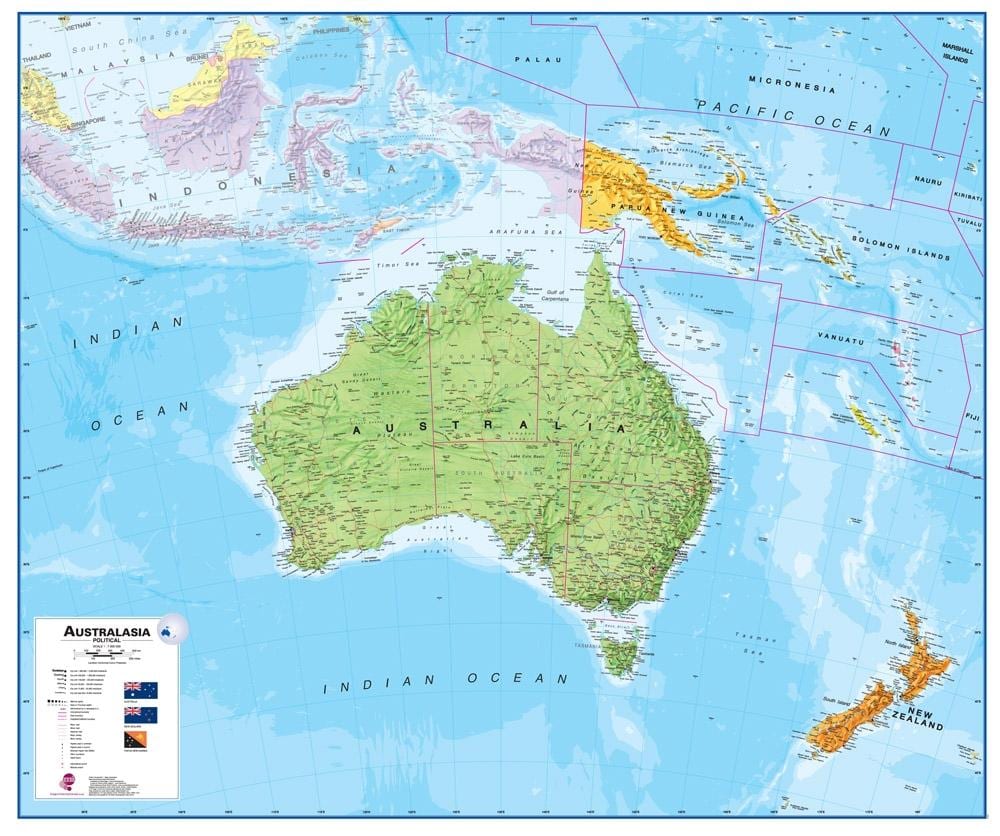 Ramani ya australia na new zealand kimwili