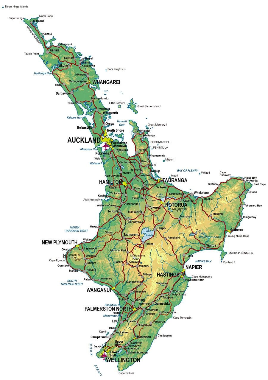 ramani ya kina ya kaskazini ya kisiwa cha new zealand