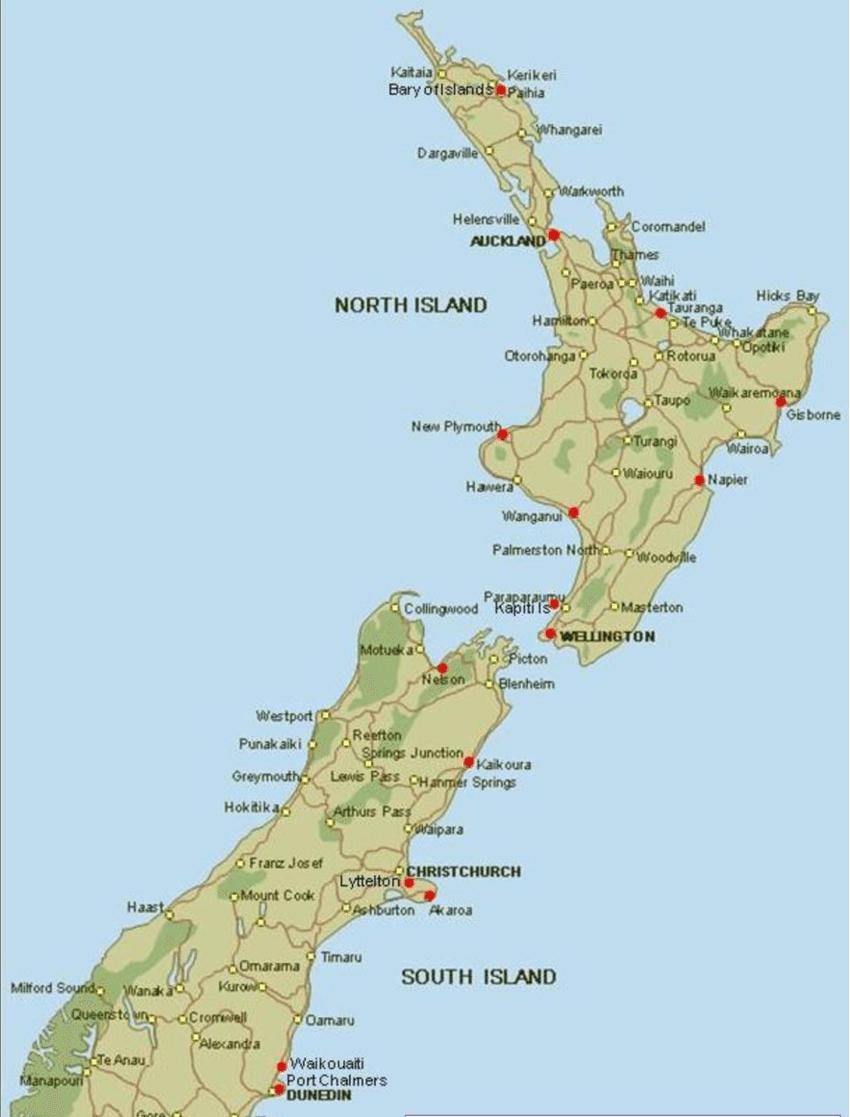 Ramani ya new zealand bandari