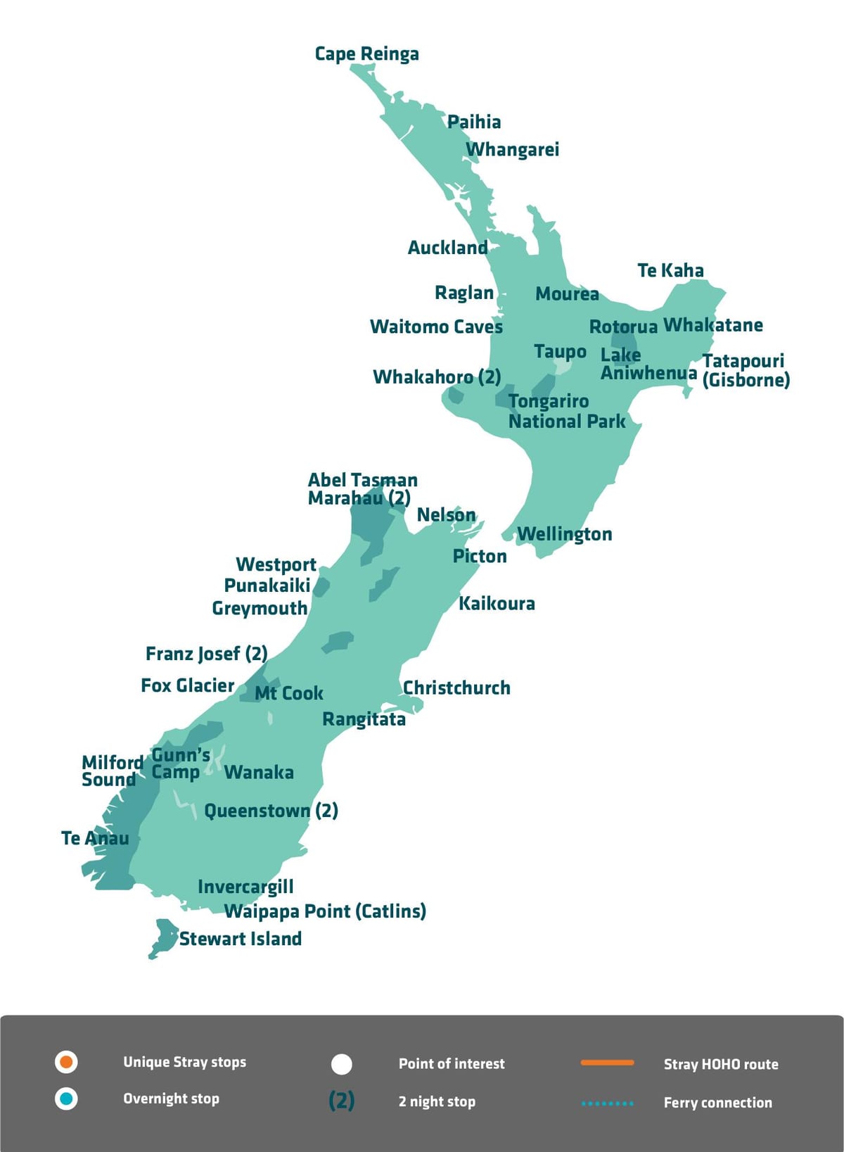 Ramani ya new zealand sightseeing