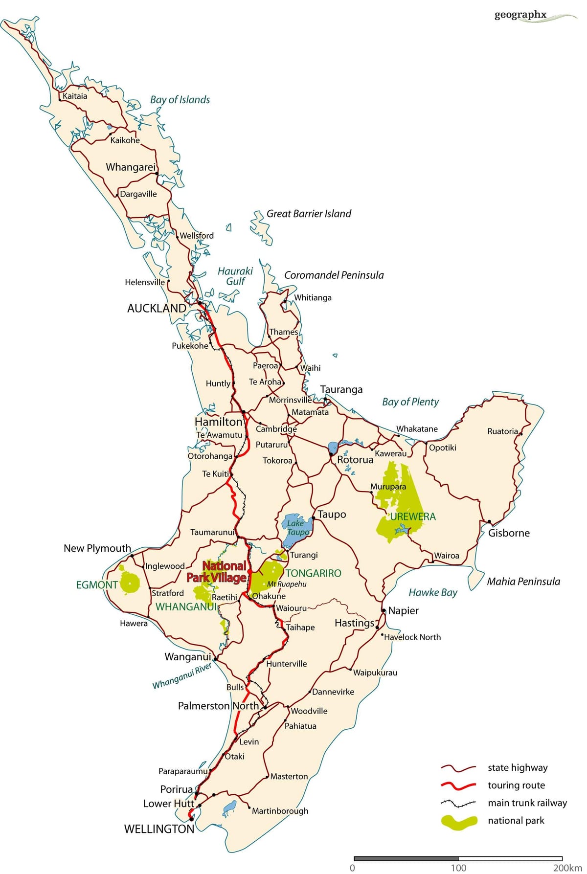 kina ramani ya barabara ya new zealand north island