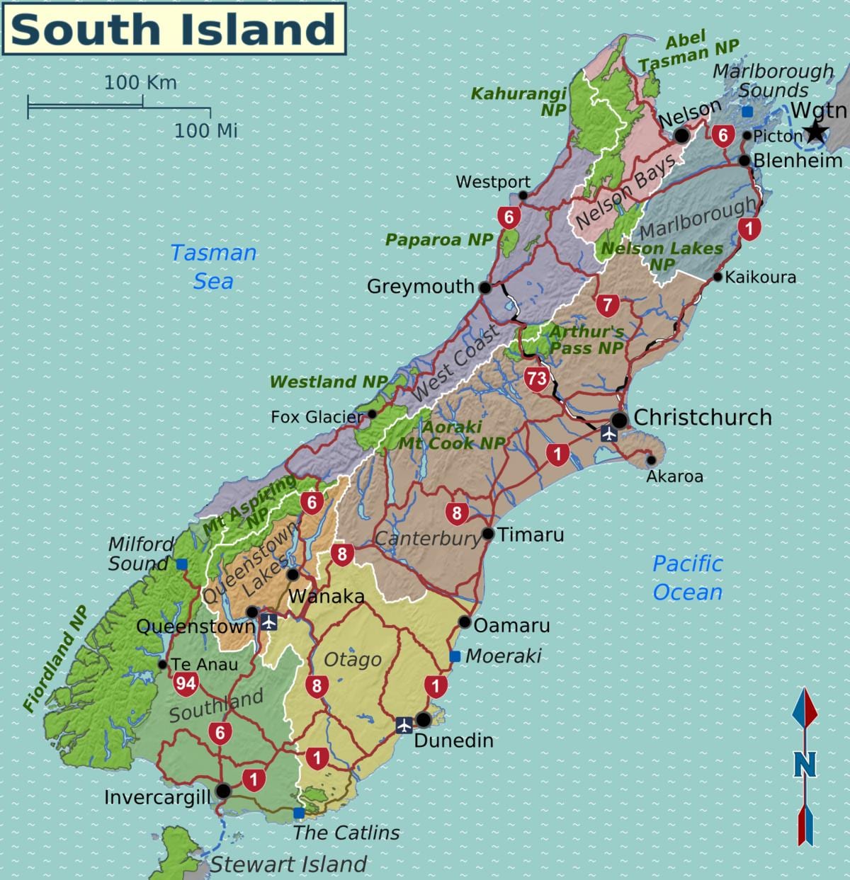 Ramani ya kusini ya kisiwa cha new zealand mikoa