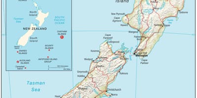 Ramani ya new zealand kaskazini ya kisiwa na umbali