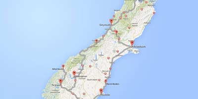 Kina ramani ya barabara ya kusini ya kisiwa cha new zealand